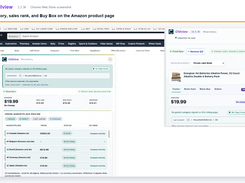 Chilview extension panels on an Amazon product page showing price history, product pricing, marketplace prices, and seller checks.
