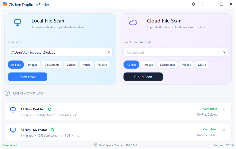 Add folders, drives, or a OneDrive/Dropbox account to scan