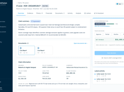 Claim overview: AI-generated claim summary, AI recommendation and the adjuster's decision controls
