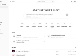 Classbase management dashboard for a demo academy, showing course-creation options, to-do approvals, and recent courses.
