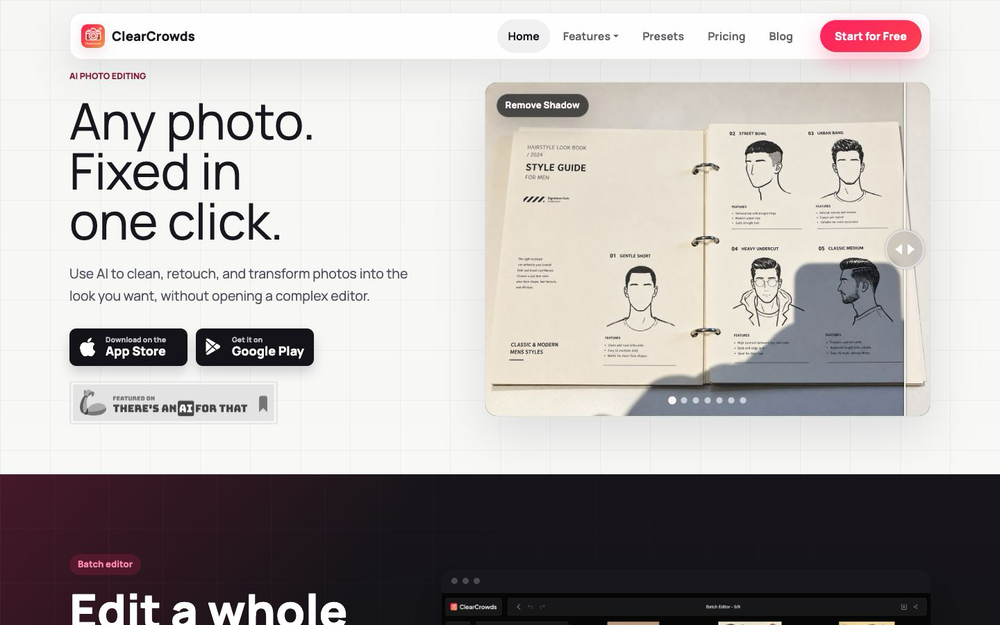 ClearCrowds desktop — AI photo editing home
