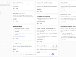 Clipii library interface with a left navigation sidebar, tags, a grid of saved notes, and a bottom field to write a note or paste a link.