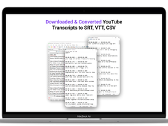 View of exported youtube transcripts to CSV, SRT, VTT file formats.
