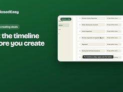 ClosedEasy timeline editor showing numbered deal milestones, deadline selectors, and controls to reorder or remove steps.