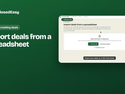 ClosedEasy import page for adding deals from a spreadsheet using a CSV upload area and sample-download option.