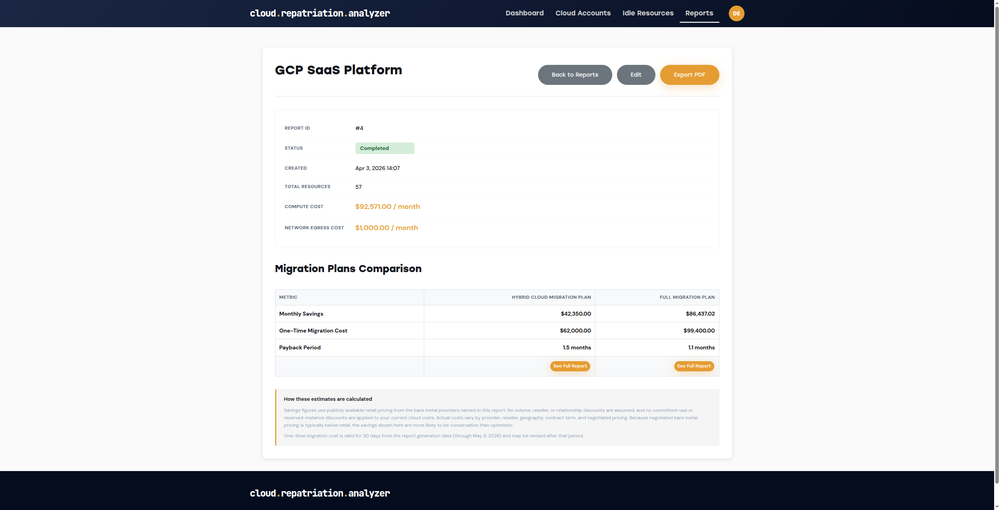 Cloud Repatriation Analyzer Screenshot 1
