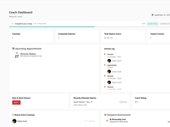 Coach dashboard - active coachees, sessions, hours and unpaid invoices at a glance