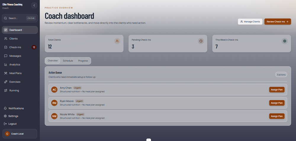 coach dashboard