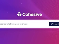 Cohesive branding above a large prompt field reading “Describe what you want to create” and a Generate button on a purple and pink background.
