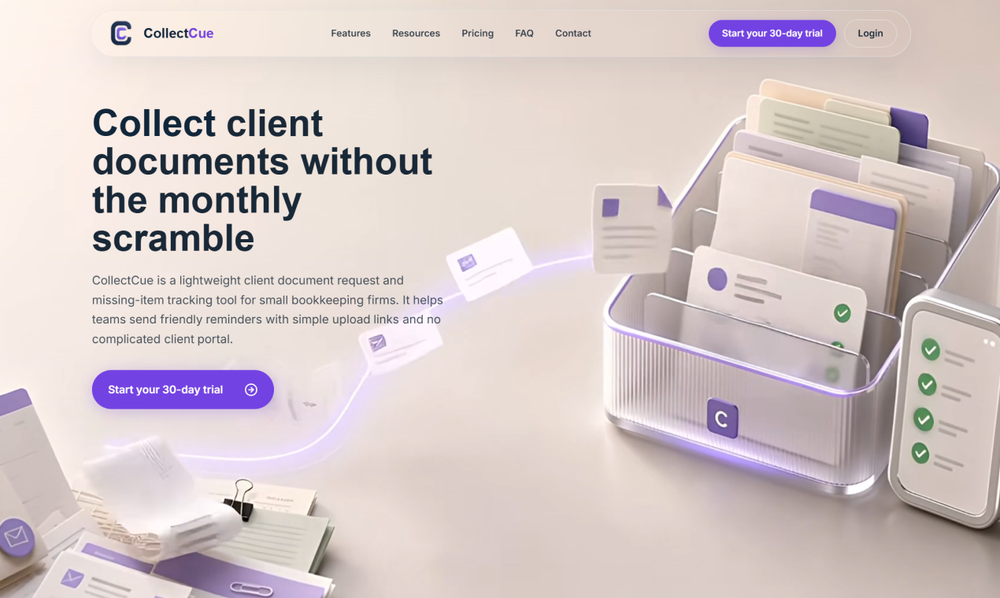 CollectCue Homepage and Product Overview