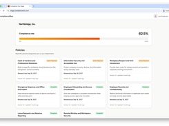 Compliance Flux employee policies page showing a 62.5% compliance rate and policy cards marked Action Required or Compliant.