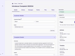 Complyr keeps notes, documents, evidence, actions and decisions together in one structured complaint case file. Teams can follow the investigation, keep the case history connected and review or hand over a complaint with a clearer record.