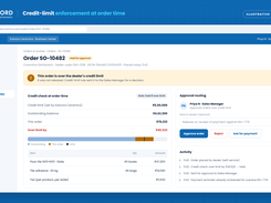 Illustration: an order over the dealer's credit limit is held for approval, not released.