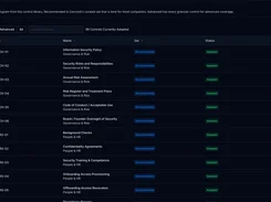 Add Controls page listing recommended security controls, control keys, categories, and adopted statuses.