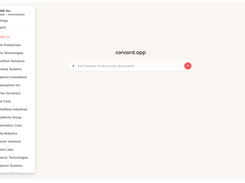 Concord screenshot, showing the home screen with company switcher