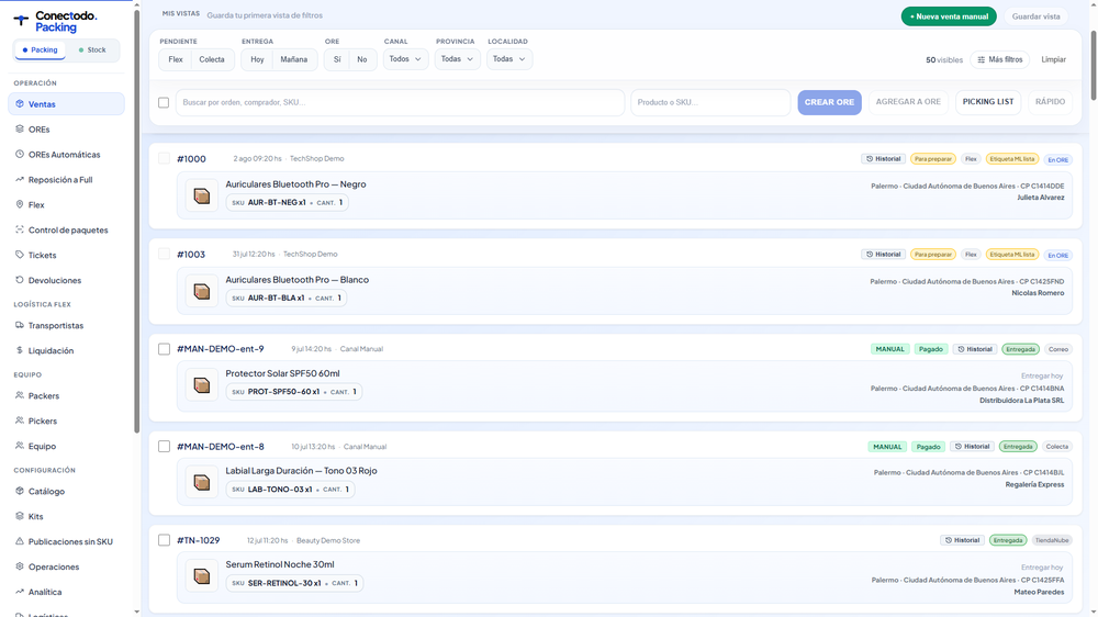 Mercado Libre, Tiendanube and manual sales in one order queue