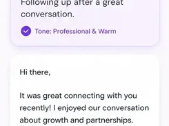 ARIA suggestion screen drafting a warm professional follow-up message.
