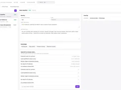 Light-mode AI bots configuration page for a Sales Qualifier bot, with bot instructions, knowledge sources, channel routing, and handoff conditions.