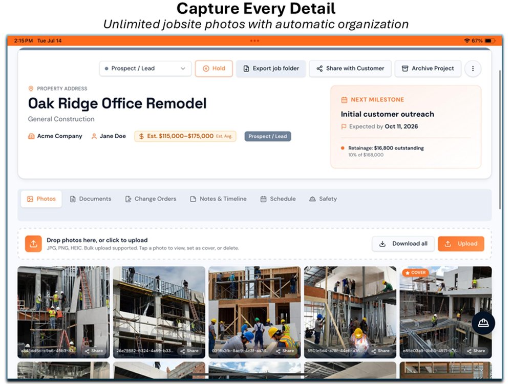 Project photos and job details in one place