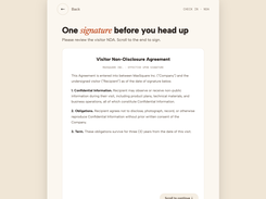 NDA served on screen before entry: your own agreement text