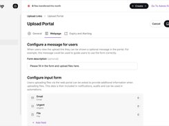 Securely ingest files via a brandable upload portal or email, and share links with configurable security settings like one-time use and timed expiration.