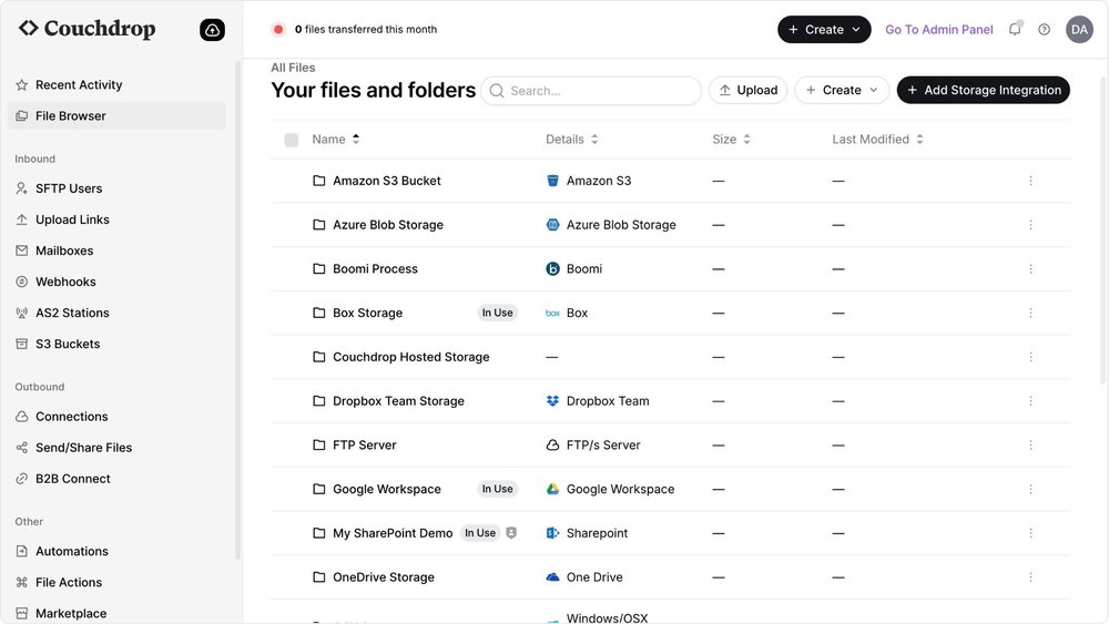 Integrate as many storage platforms as you want and view them all in one place in the virtual file browser.