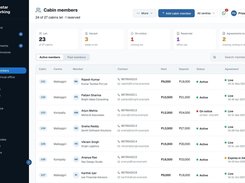 Cabin members: each member's cabin, rent, deposit, agreement and notice period in one list