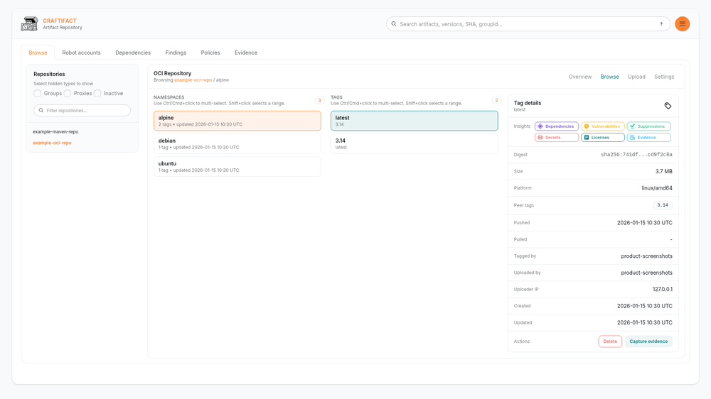 Artifact Explorer (OCI view)