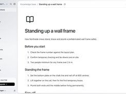 CREW25 knowledge-base article titled “Standing up a wall frame,” with construction safety instructions.