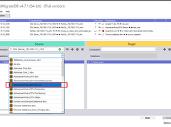 Selecting a source or target database.