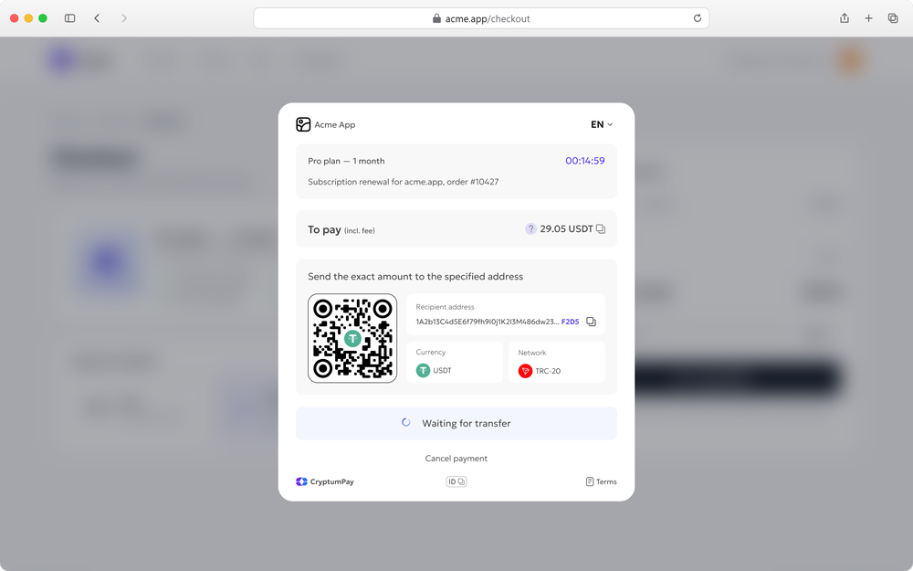 Checkout over the merchant's site
