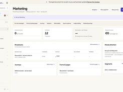 CustomerEagle Marketing dashboard with campaign metrics, broadcasts, journeys, forms, and audience segments.