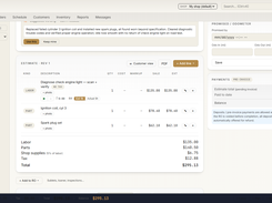 The estimate lives on the repair order - labor, parts, shop supplies and tax carried through to the total. Nothing typed twice, no separate estimating app.