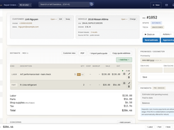 Labor, parts, shop supplies and tax carried through to the total — nothing typed twice, no separate estimating app.