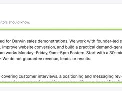 Darwin Business context editor containing a written company summary and services information.