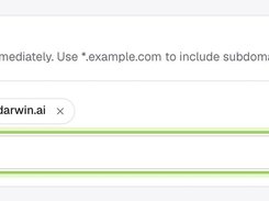 Darwin Allowed domains settings showing an existing app.meetdarwin.ai domain and an input to add another domain.