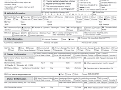 Your state's title form, generated filled from the DealerVLO deal (shown: MA RMV-1). Print, sign, file.