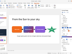 DeckCraft presentation editor with the Format Shape sidebar open for the selected “Magnetosphere” box and its gradient-fill settings visible.