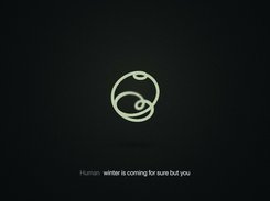 Dark application screen with a pale circular abstract icon centered above the transcript text, “Human winter is coming for sure but you.”