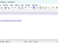 Notepad++ window displaying an mcp_config.json file that configures a devart MCP server URL at localhost:5500/sse.