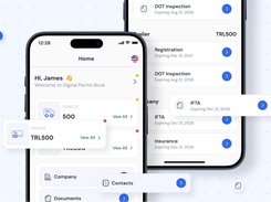Driver app home screen: vehicle, trailer, documents, forms, and file drop
