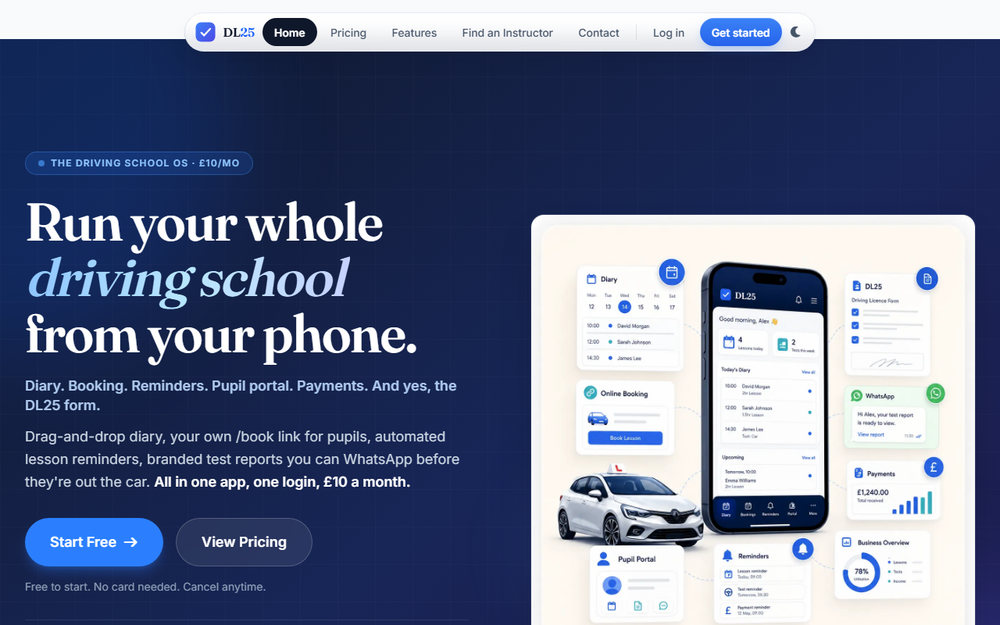 DL25 driving school management platform — desktop overview