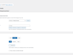 DonatoTomato settings in WordPress: pick a campaign, then set the button label, size, shape and color.