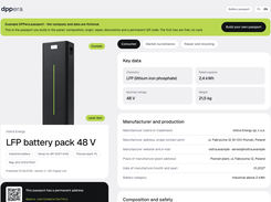 Battery passport page with data points from the EU Battery Regulation (EU) 2023/1542