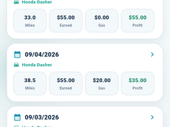 Review saved shifts and mileage history