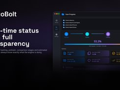 Real-time progress with hashing, comparison stages, and estimated times.