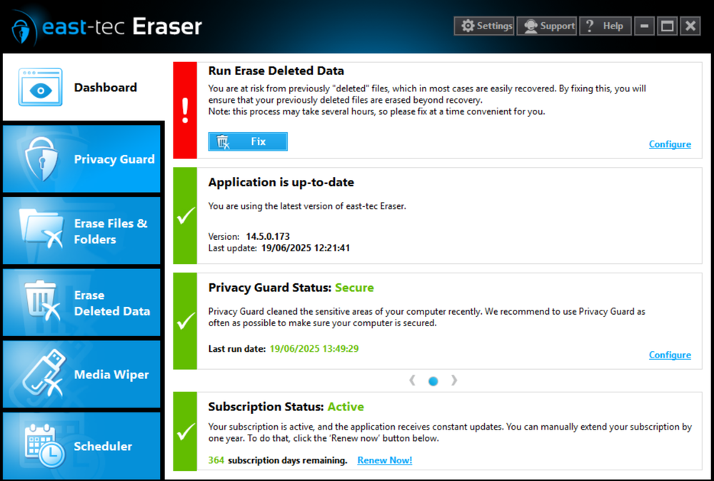 This feature is the core of your privacy protection, giving quick access to erasure modules and real-time alerts for tasks, updates, subscription status, and news to keep your data secure.tion too.