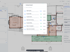 Dozens of included assemblies, such as wall framing and drywall, turn measurements into material quantities.