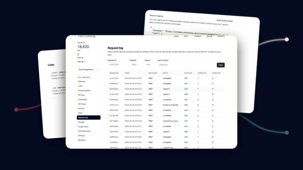 Shape requests for each target, then follow their delivery attempts in the request log.