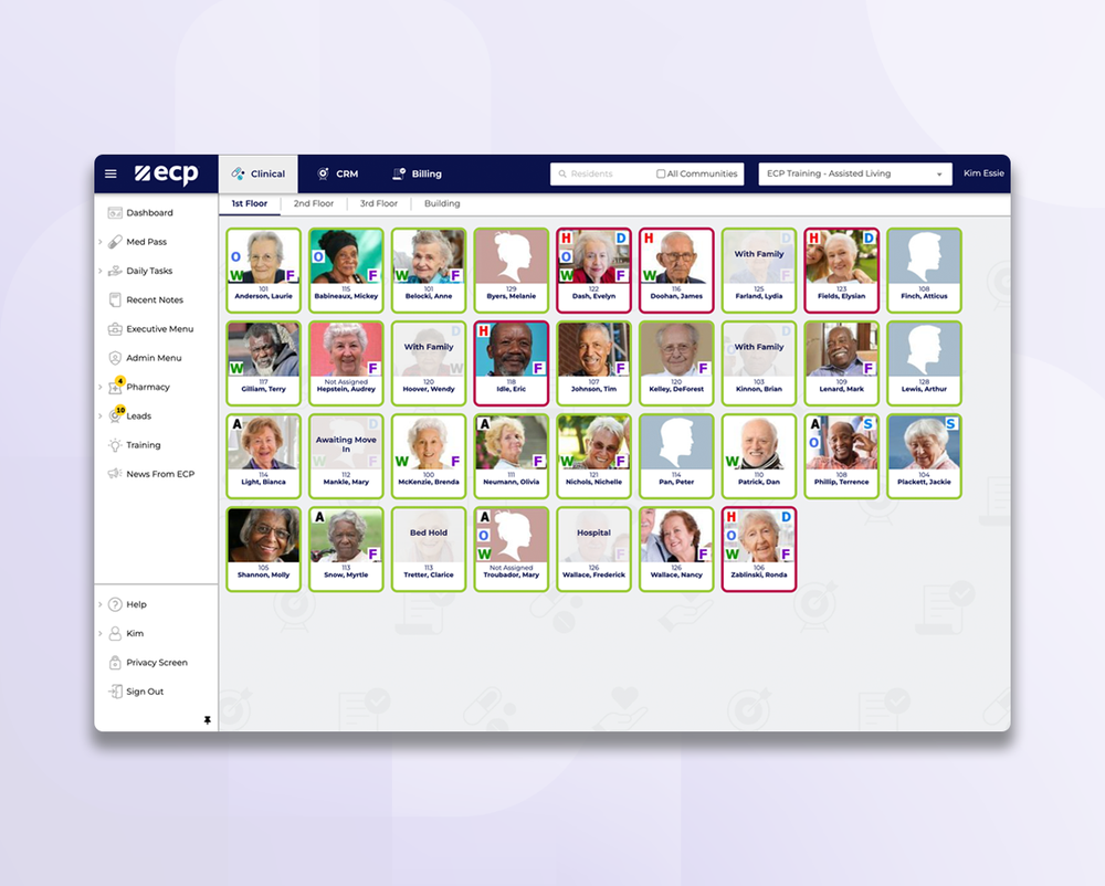 ECP all-in-one assisted living software. Move-ins, CRM, eMAR, EHR, Billing.